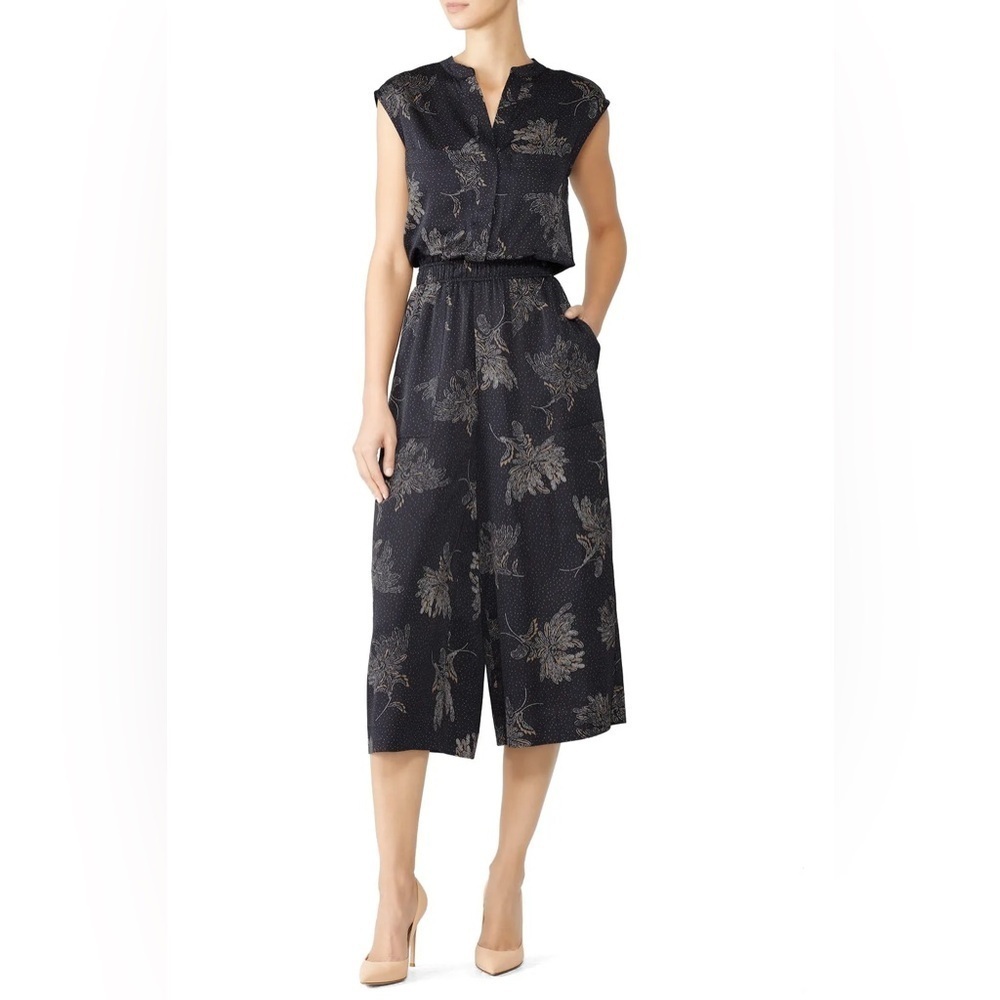 VINCE / Woodblock Floral crop Sleeveless Jumpsuit Coastal XL